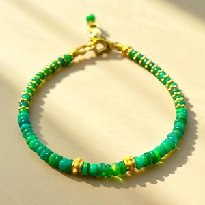 Natural Opal Bracelet Natural Ethiopian Welo Fire Opal Ethiopian Opal Beads Bracelet, Green Fire Opal Dainty Bracelet, Genuine Opal Bracelet
