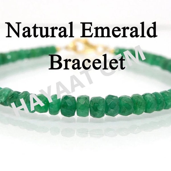 Natural Emerald Faceted Beads Bracelet 3.5 MM Bead Size Drilled Natural Emerald Loose Gemstones Zambian Beads Beaded Bracelet for Gift