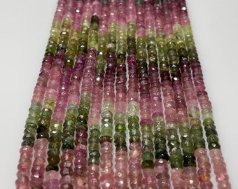 Natural Tourmaline Multicolor Faceted Beads String Multi Color Tourmaline Gemstone, Center Drilled Cut Beads String for Jewelry Making Beads