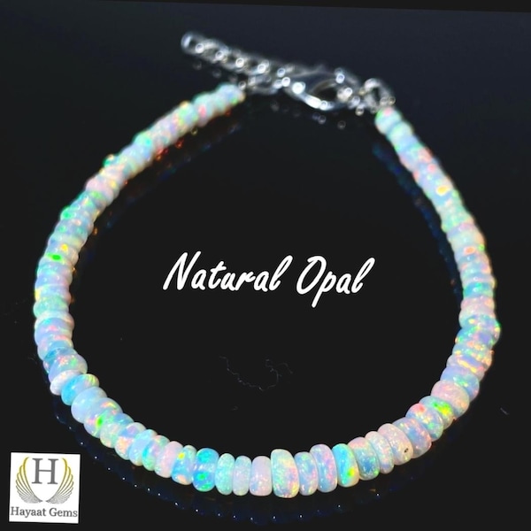 Natural Ethiopian Opal Beaded Bracelet | AAA High Fire Gemstone, October Birthstone Jewelry