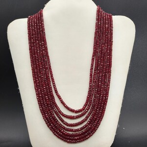 Natural Mozambique Ruby Faceted Beads 7 Lines Necklace Set