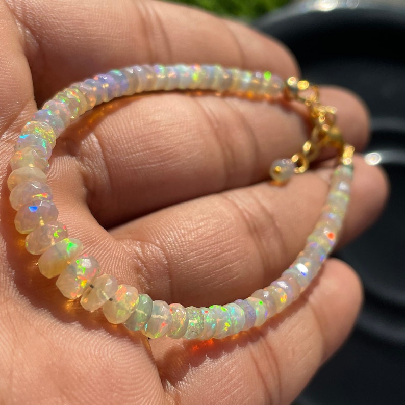 Natural Golden Ethiopian Opal Beaded Beads Bracelet Rose Golden Ethiopian Opal Beads Bracelet, Multi Fire Beads Bracelet, Opal Faceted Beads