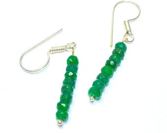 Natural Emerald Faceted Beads Earrings Pair, Beautiful Hoop Earrings Set For Beautiful Girls and Women