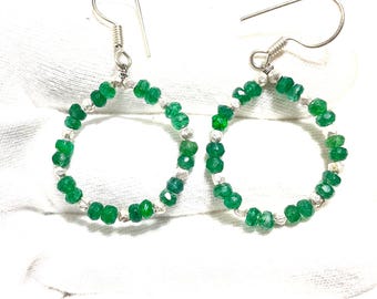 Earring Natural Emerald Beads Full Length 50 MM Cut Faceted Earrings Loose Gemstone 4 MM Beads Size 25.30 Carat Weight Stone Earrings Set