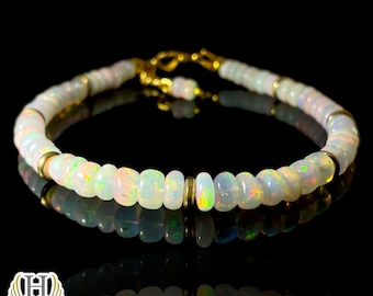 Ethiopian Opal Bracelet: Sterling Silver Beaded Rainbow Fire Jewelry