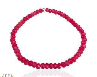 Ruby Stretchable Bracelet Mozambique Ruby Beaded Bracelet Pink Ruby Faceted Beads Bracelet, Ruby Gemstone Beads Stretchy Bracelet