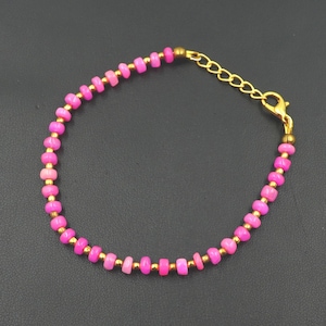 Pink Ethiopian Opal Roundel Beads Bracelet, Natural Multi Fire Opal, Adjustable 5-9 Inch
