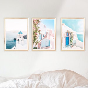 Studentrumsdekor Mamma Mia Set med 3 Santorini Grekland-tryck Flickrum Hemmabås Väggkonst Collage Kit Boho Rosa Blå Grekisk Poster Indie bild 3