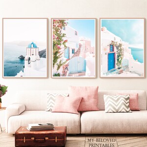 Studentrumsdekor Mamma Mia Set med 3 Santorini Grekland-tryck Flickrum Hemmabås Väggkonst Collage Kit Boho Rosa Blå Grekisk Poster Indie bild 2