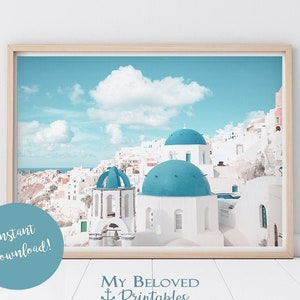 Greek Church Print College Dorm Decor Mamma Mia Santorini Greece Minimalist Wall Art