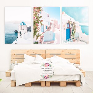 Studentrumsdekor Mamma Mia Set med 3 Santorini Grekland-tryck Flickrum Hemmabås Väggkonst Collage Kit Boho Rosa Blå Grekisk Poster Indie bild 5