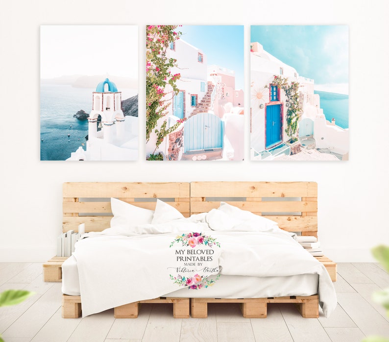 Studentrumsdekor Mamma Mia Set med 3 Santorini Grekland-tryck Flickrum Hemmabås Väggkonst Collage Kit Boho Rosa Blå Grekisk Poster Indie bild 5