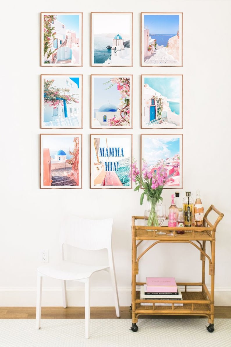 College Dorm Decor Mamma Mia Set of 9 Santorini Girl Room Decor Cubicle Wall Art Collage Kit Party Boho Home Pink Blue Greek Poster Indie 