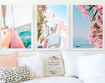 College Dorm Decor Mamma Mia Set of 3 Santorini Greece Prints