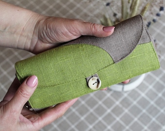 Linen Shopping Bag, Natural Linen Tote Bag In Gray/Green, Foldaway Bag, Ecological bag