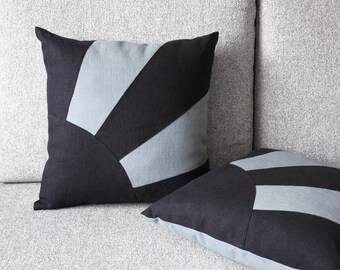 Decorative linen pillow cover, blue black sofa cushion case, eco-friendly home decor