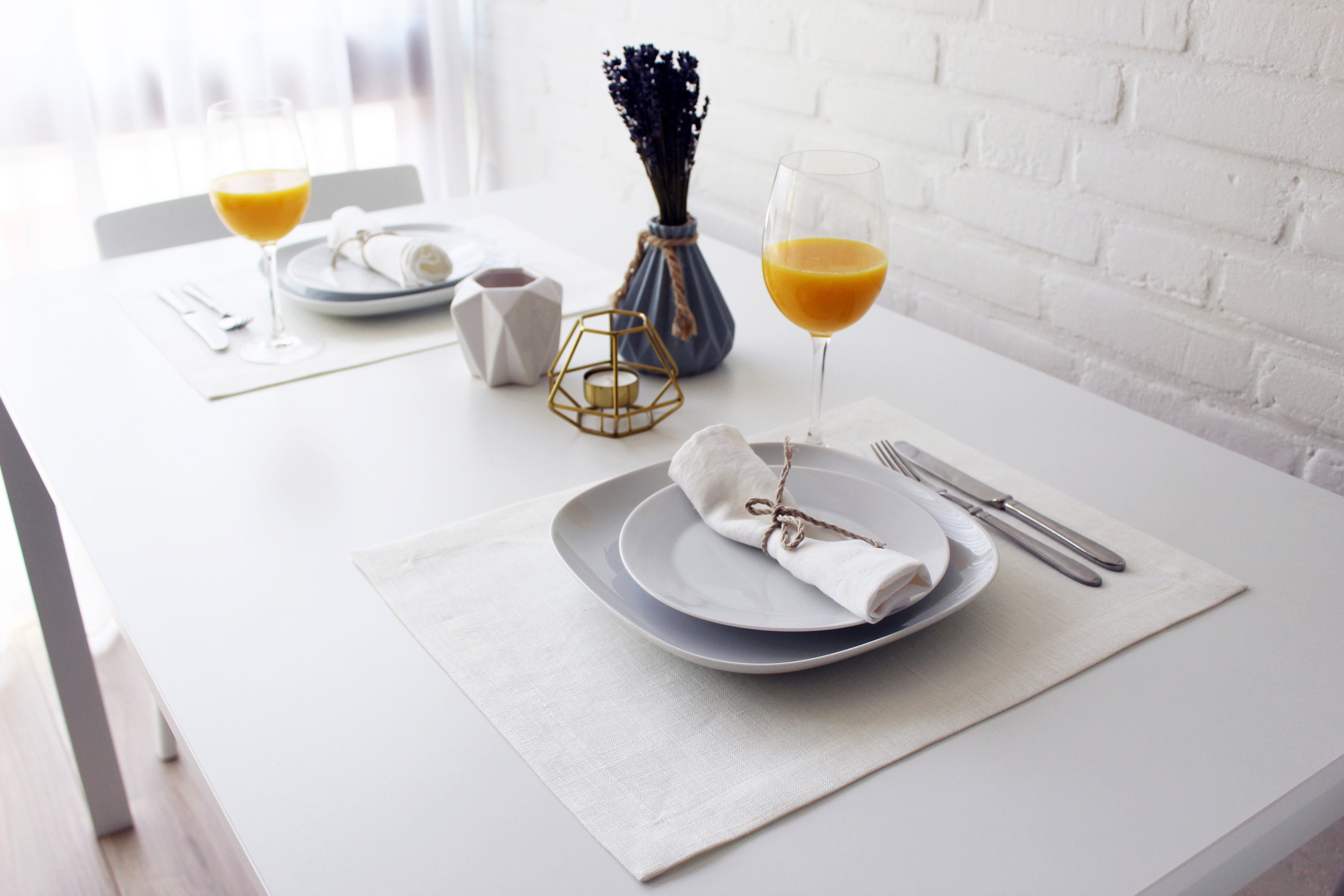 Set of 2 Linen Placemats, White Table Decor, Dining Tablecloth Etsy