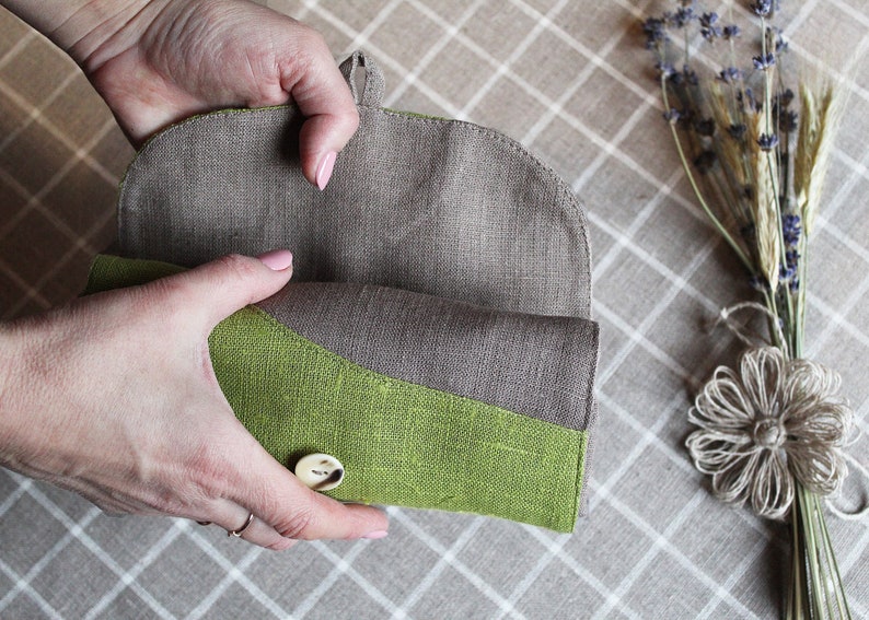 Linen Shopping Bag, Natural Linen Tote Bag In Gray/Green, Foldaway Bag, Ecological bag image 3