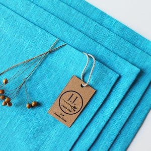 Set of 4 Linen Placemats, Handmade, Table Decor, Turquoise Blue Linen Placemats