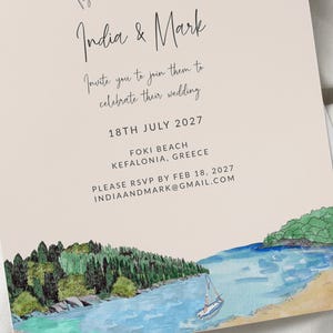 Sea Shells Greek Beach Themed Wedding Invitation with 8 TEMPLATES, Wedding Invite, Pastel Coastal Scene Printable Elegant EDITABLE Download