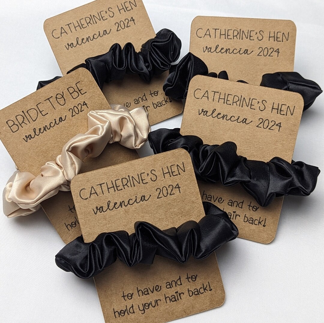 Personalised Hen Party Satin Hair Scrunchies, Hen Party Favours, Bride — free download