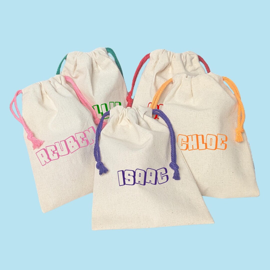 Personalised Party Bags: Graffiti Text, Natural Cotton Drawstring Bags ...
