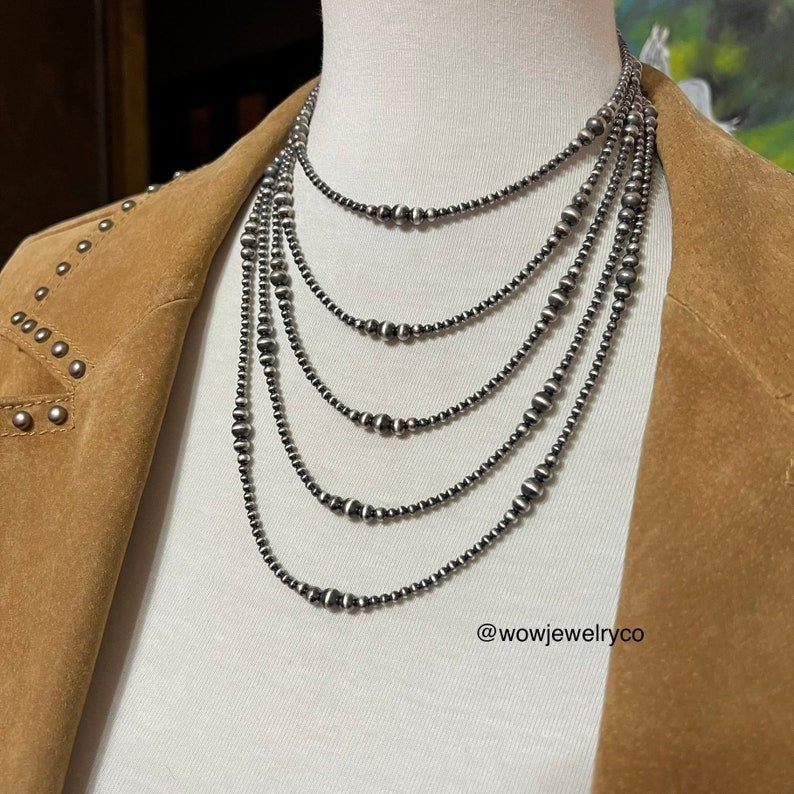 3mm 6mm graduated Sterling Silver Bead Necklace, Oxidized Silver, Classic Western Jewelry, small beads, Southwest Pearls image 5