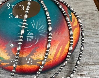 3 mm Melon Perlen, oxidiertes Sterling Silber, kleine Perlenkette, Westernschmuck