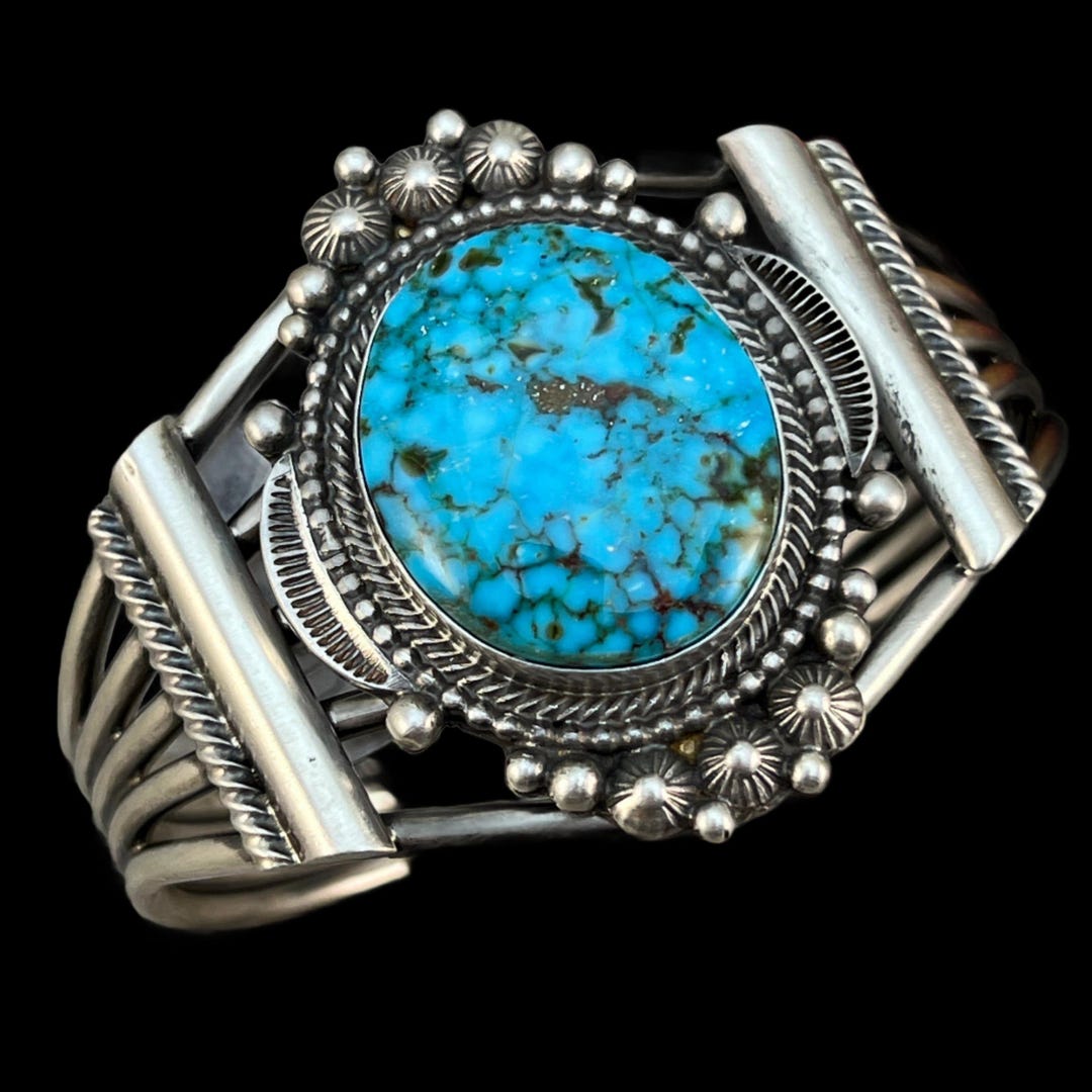 6.5インチ キングマン スパイダーウェブ ターコイズ カフブレスレット