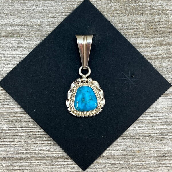 Kingman Turquoise Pendant 23, Samuel Yellowhair, Navajo sterling silver