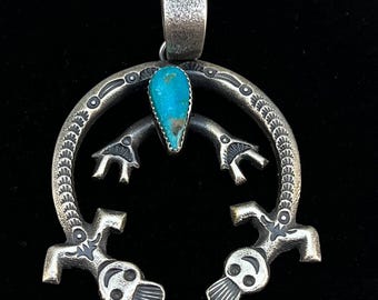 Tufa Cast Naja pendant sterling silver turquoise Navajo Eva and Linberg Billah