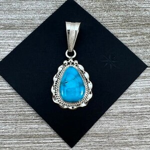 Kingman Turquoise Pendant 7, Samuel Yellowhair, Navajo sterling silver