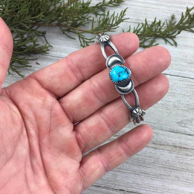 Sterling Silver Sandcast Rustic Cuff Bracelet Kingman Turquoise Navajo Handmade Southwest Jewelry Boho hippie cuff Old Style