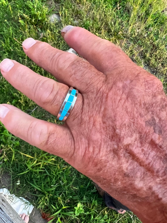 Astounding Native American Navajo Kingman Turquoise Sterling Silver Ring Signed M & R Cayaditto Astounding Native American Navajo Kingman Turquoise Sterling Silver Ring Signed M & R Cayaditto