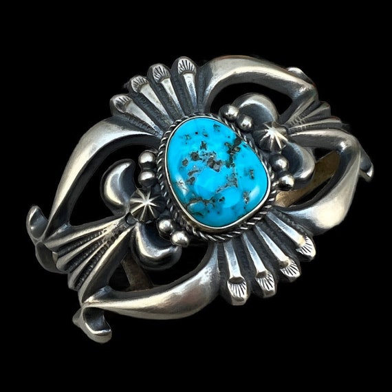 Star Basket Native American Navajo Spiderweb Turquoise Sterling Silver Bracelet Cuff Star Basket Native American Navajo Spiderweb Turquoise Sterling Silver Bracelet Cuff