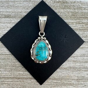Kingman Turquoise Pendant 11, Samuel Yellowhair, Navajo sterling silver