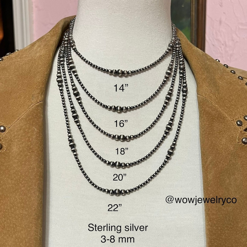 3mm 6mm abgestufte Sterling Silber Kugelkette, oxidiertes Silber, klassischer westlicher Schmuck, kleine Perlen, Perlen aus dem Südwesten Bild 4