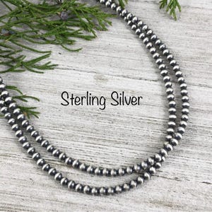 Sterling Silver 4mm Oxidized Bead Necklace, Southwest Pearls, Western Jewelry