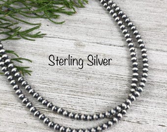Sterling Silver 4mm Oxidized Bead Necklace, Southwest Pearls, Western Jewelry