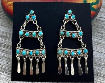 Cute Vintage Native American Navajo Snake Eyes Turquoise Sterling Silver Earrings Cute Vintage Native American Navajo Snake Eyes Turquoise Sterling Silver Earrings