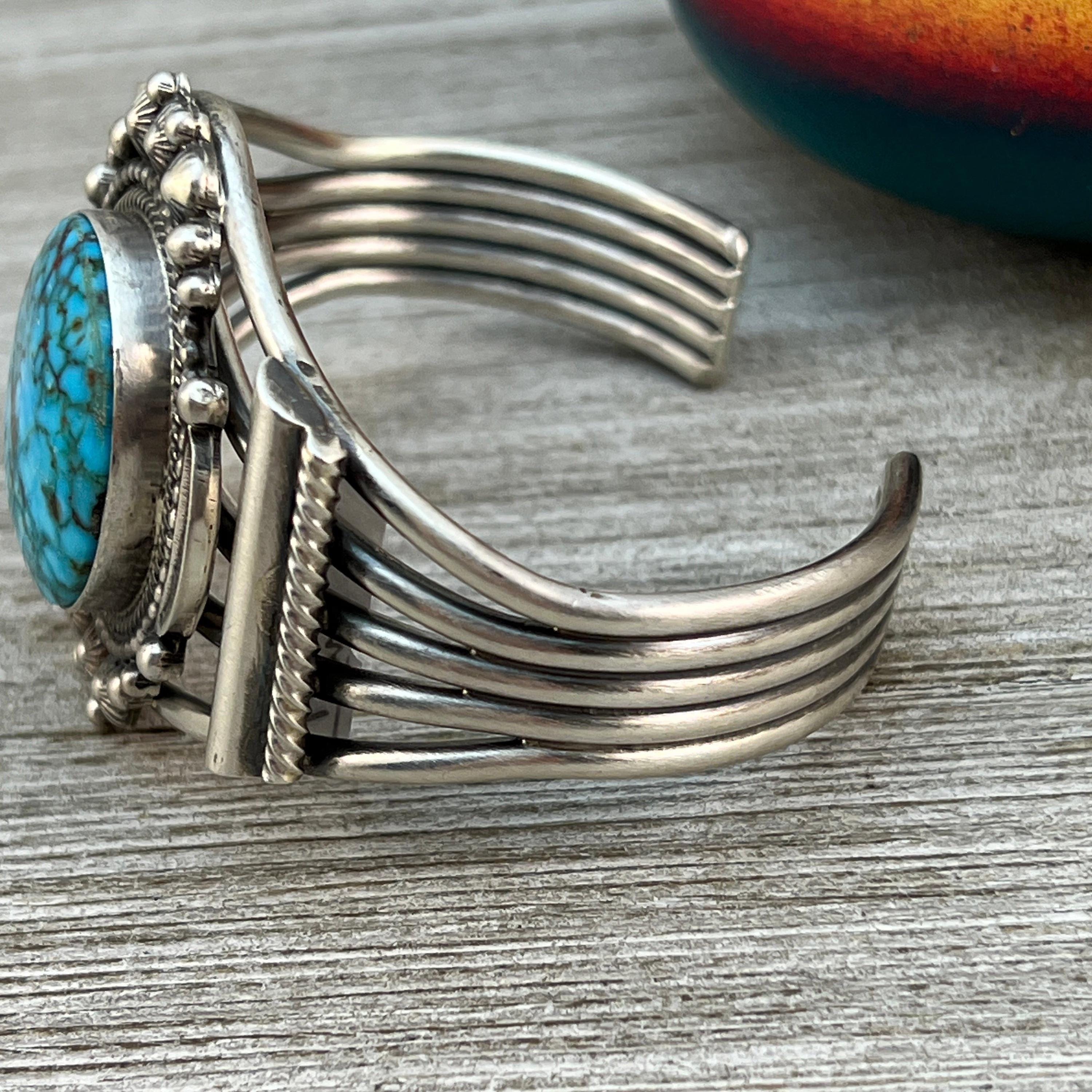 6.5インチ キングマン スパイダーウェブ ターコイズ カフブレスレット