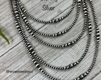 3mm - 6mm graduated Sterling Silver Bead Necklace, Oxidized Silver, Classic Western Jewelry, small beads, Southwest Pearls