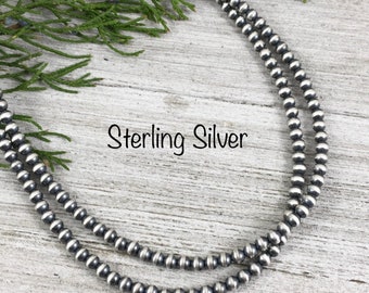 4mm Sterling Silver Bead, Necklace, Oxidized Sterling Silver, Classic Western Choker, small beads, Southwest Pearls