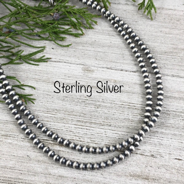 4mm Sterling Silver Bead, Necklace, Oxidized Sterling Silver, Classic Western Choker, small beads, Southwest Pearls