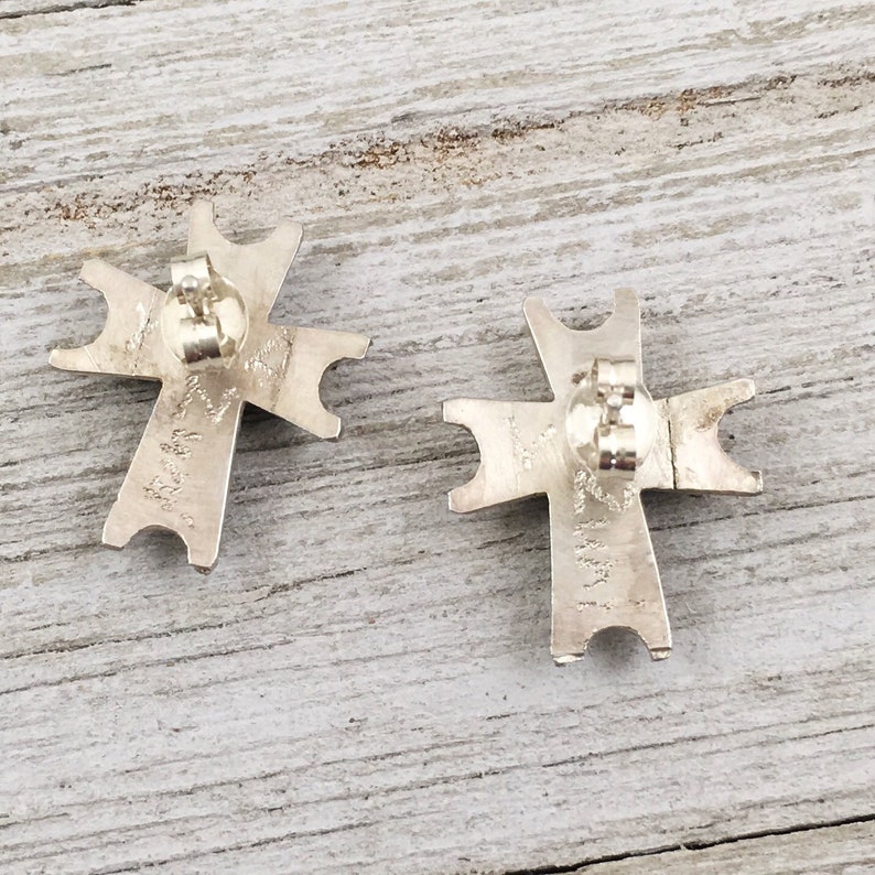 Turquoise Cross Earrings Sterling Silver VINCENT ABEITA Inlay turquoise dishta style southwest jewelry