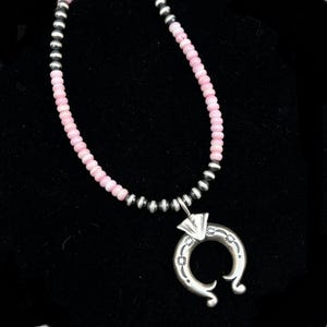 16”, 4mm Pink Conch Shell beads Naja pendant necklace sterling silver Southwest Pearls