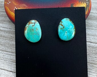 Turquoise Stud Earrings 4, Navajo handmade by Sharon McCarthy, sterling silver