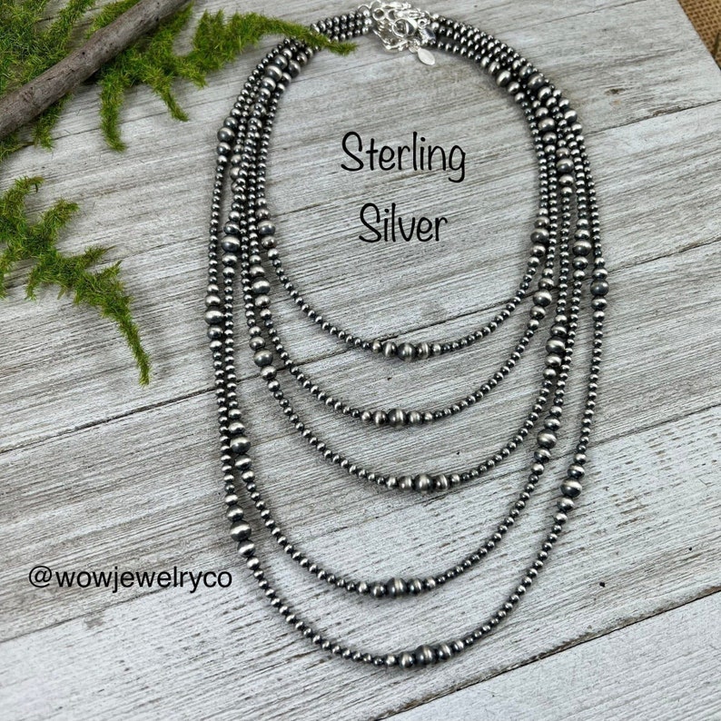 3mm 6mm abgestufte Sterling Silber Kugelkette, oxidiertes Silber, klassischer westlicher Schmuck, kleine Perlen, Perlen aus dem Südwesten Bild 2