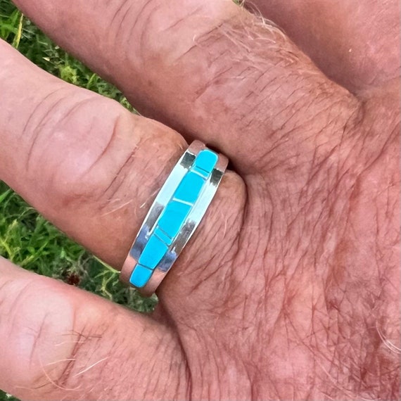 Astounding Native American Navajo Kingman Turquoise Sterling Silver Ring Signed M & R Cayaditto Astounding Native American Navajo Kingman Turquoise Sterling Silver Ring Signed M & R Cayaditto
