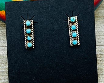 Pendientes pequeños de barra de 3/4" con forma de ojo de serpiente turquesa y lunares turquesa, Janice Spencer ER13